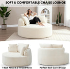 Oversized Round Chaise Lounge Chair, 53.5in x 53.5in, Corduroy, Beige White