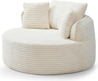 Oversized Round Chaise Lounge Chair, 53.5in x 53.5in, Corduroy, Beige White