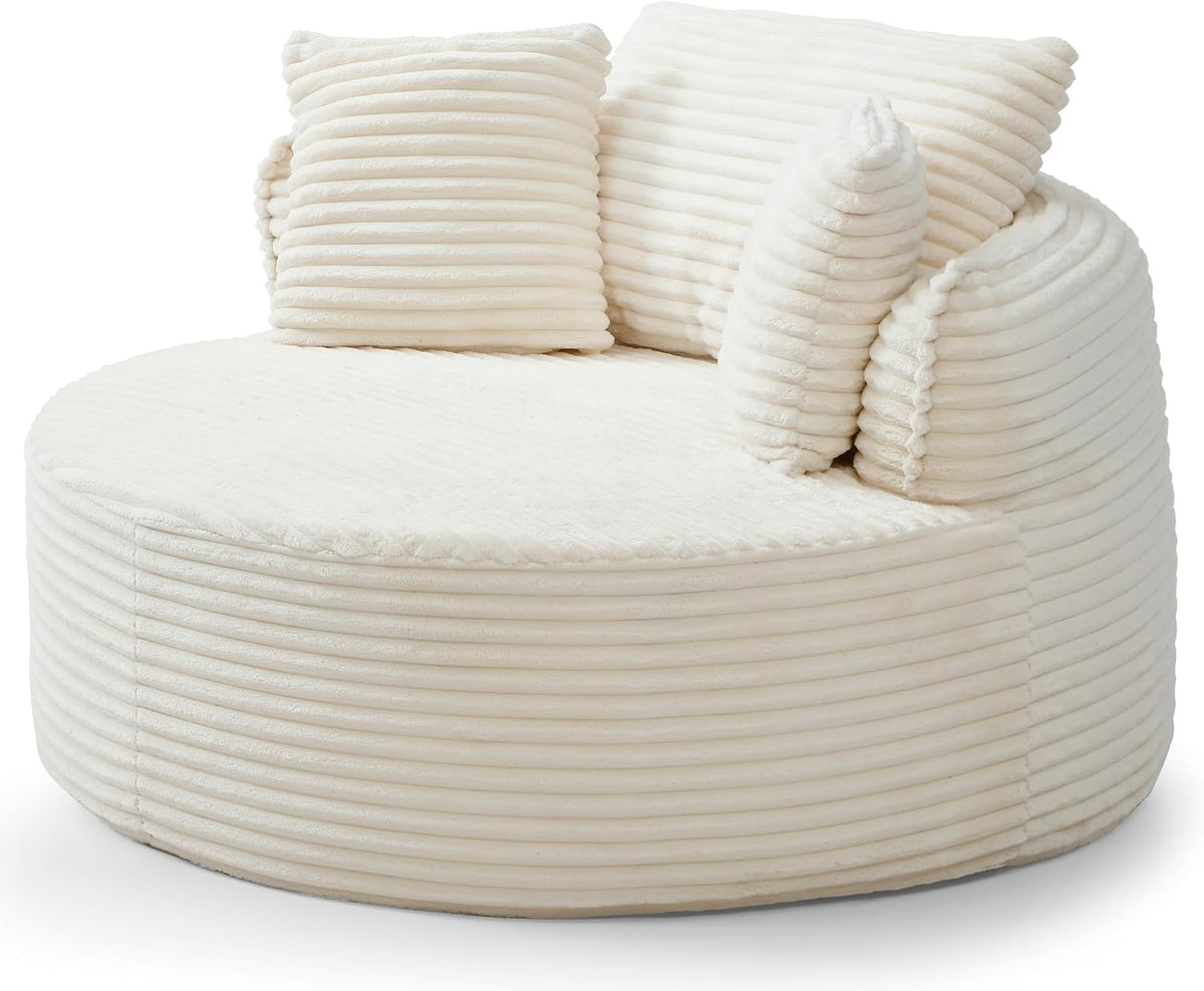 Oversized Round Chaise Lounge Chair, 53.5in x 53.5in, Corduroy, Beige White