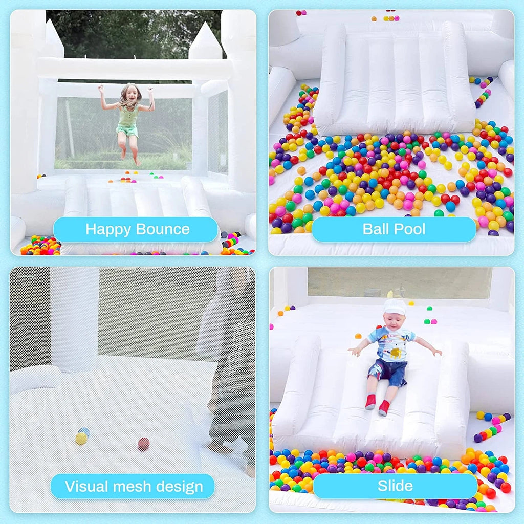 Connsann White Oxford Bounce House With Air Blower And Ball Pit, 13 ft x 8 ft x 8 ft