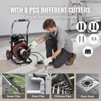 VEVOR Drain Cleaner Machine 100FT x 1/2 Inch, 550W, Red + Black - Drain Cleaner Machine 100 FT x 1/2 Inch