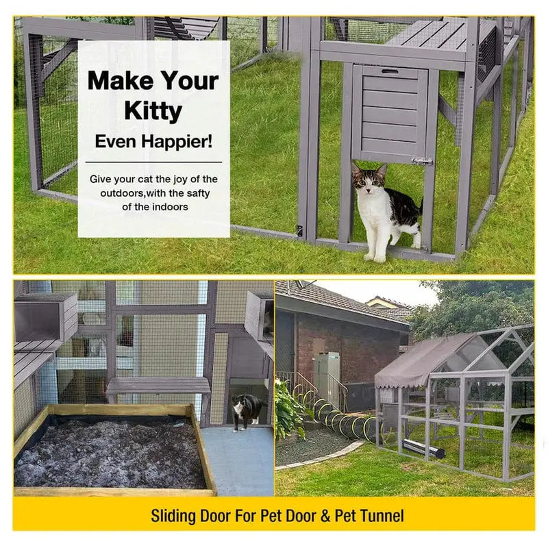 aivituvin Large Outdoor Cat Enclosure With 7 Platforms, 2 Bridges And 2 Small Houses