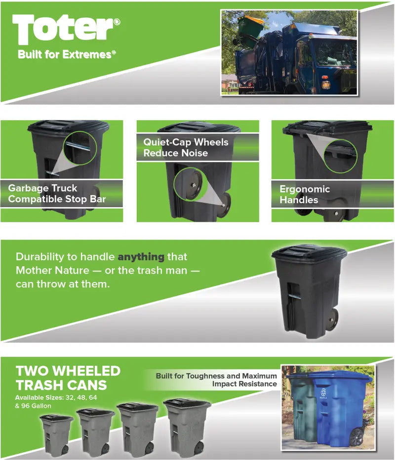 Toter 48 Gallon Trash Can With Smooth Wheels And Lid - ANA48-51406