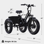 YEBEI Folding Electric Tricycle for Adults, 500W Motor, 48V15AH Lithium Battery, 20 x 4.0 in Fat Tires