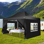 HOTEEL Heavy Duty Pop-Up Canopy Tent 10x15, 4 Sidewalls, Black