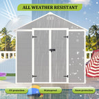 Seizeen Outdoor Resin Storage Shed, 41 Cu. Ft. / 306 Gal, Gray, 3 Doors With Floor
