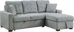 L-Shaped Sleeper Sectional Sofa With Right-Side Storage Chaise And Pull-Out Bed - Gray Fabric