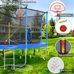 Trampoline With Enclosure Net And Adjustable Basketball Hoop - 8ft, 10ft, 12ft, 14ft, 15ft, 16ft