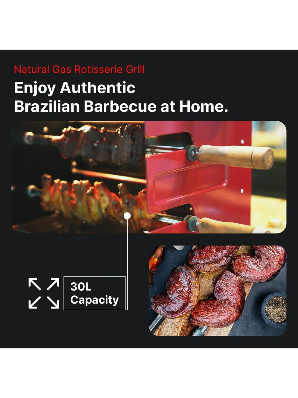 Brazilian Flame Churrasco Propane Gas Rotisserie Oven Grill Roaster With Auto Rotating Skewers - 2024 Series