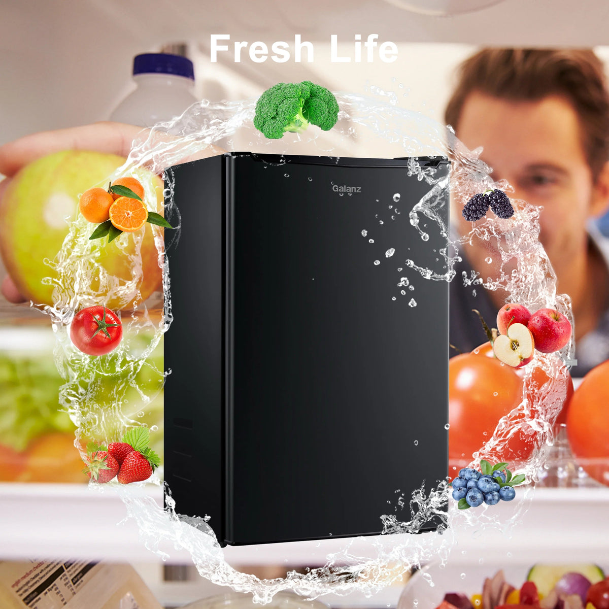 Galanz 3.3 Cu Ft One Door Mini Fridge, Black