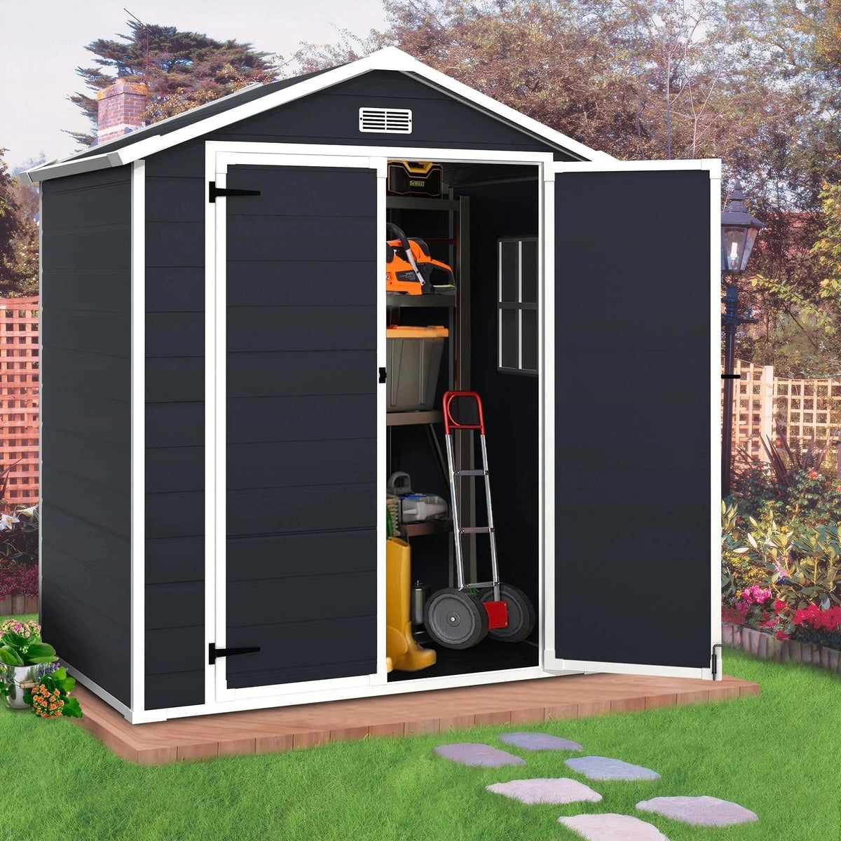 Enyopro Horizontal Resin Outdoor Storage Shed, 306Gal, 55.9in L x 29.52in W x 43.3in H