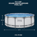 Steel Pro MAX 14 Foot x 48 Inch Round Steel Frame Above Ground Pool Set With 1,000 Filter Pump, Ladder And Cover - Gray