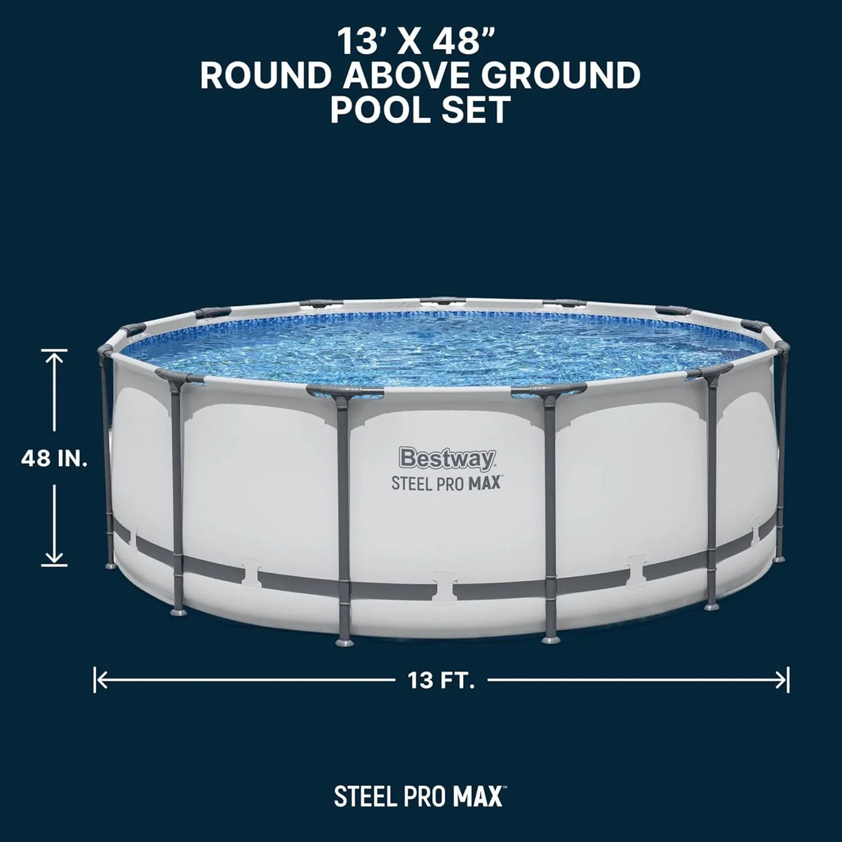 Steel Pro MAX 14 Foot x 48 Inch Round Steel Frame Above Ground Pool Set With 1,000 Filter Pump, Ladder And Cover - Gray