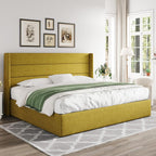 Queen Size Lift-Up Storage Bed With Wingback Headboard, Upholstered Platform Bed Frame With Hidden Storage