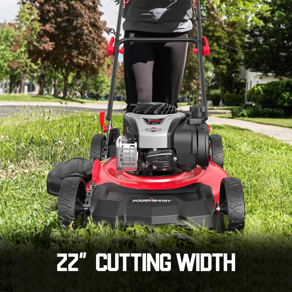 PowerSmart Self-Propelled Gas Lawn Mower 22-Inch 140cc Briggs & Stratton E550 Engine - 3-In-1 Rear-Wheel Drive