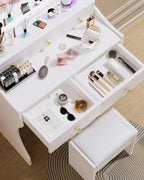 Makeup Table With Mirror, Lights And Stool, 80x40x135cm, White - D089