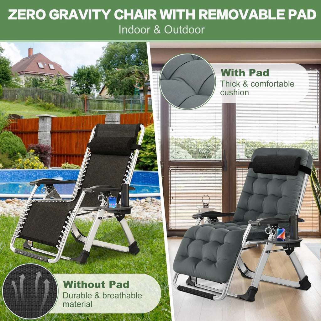 NAIZEA Zero Gravity Lawn Recliner Chairs, 2 Pack, Black