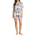 MEZZALL Women Halloween Printed Pajama With Lapel Collar Short Sleeve Tops And Shorts For Home Wear Cozy For Lightweight And Breathable Comfort Relaxed Fit 2 Piece Pjs