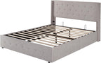 Queen Size Lift-Up Storage Bed With Wingback Headboard, Upholstered Platform Bed Frame With Hidden Storage