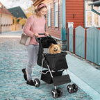Pet Stroller With 4 Wheels For Small And Medium Dogs And Cats - Foldable, Oxford Cloth, 30 lbs Capacity