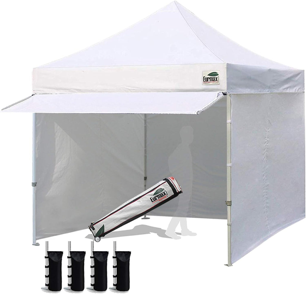 Eurmax USA 10 x 10 Pop-Up Commercial Canopy Tent With 4 Sidewalls, Roller Bag And Awning