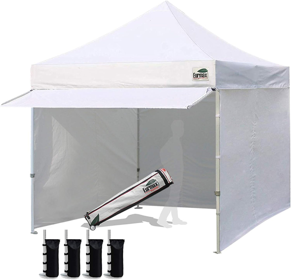 Eurmax USA 10 x 10 Pop-Up Commercial Canopy Tent With 4 Sidewalls, Roller Bag And Awning