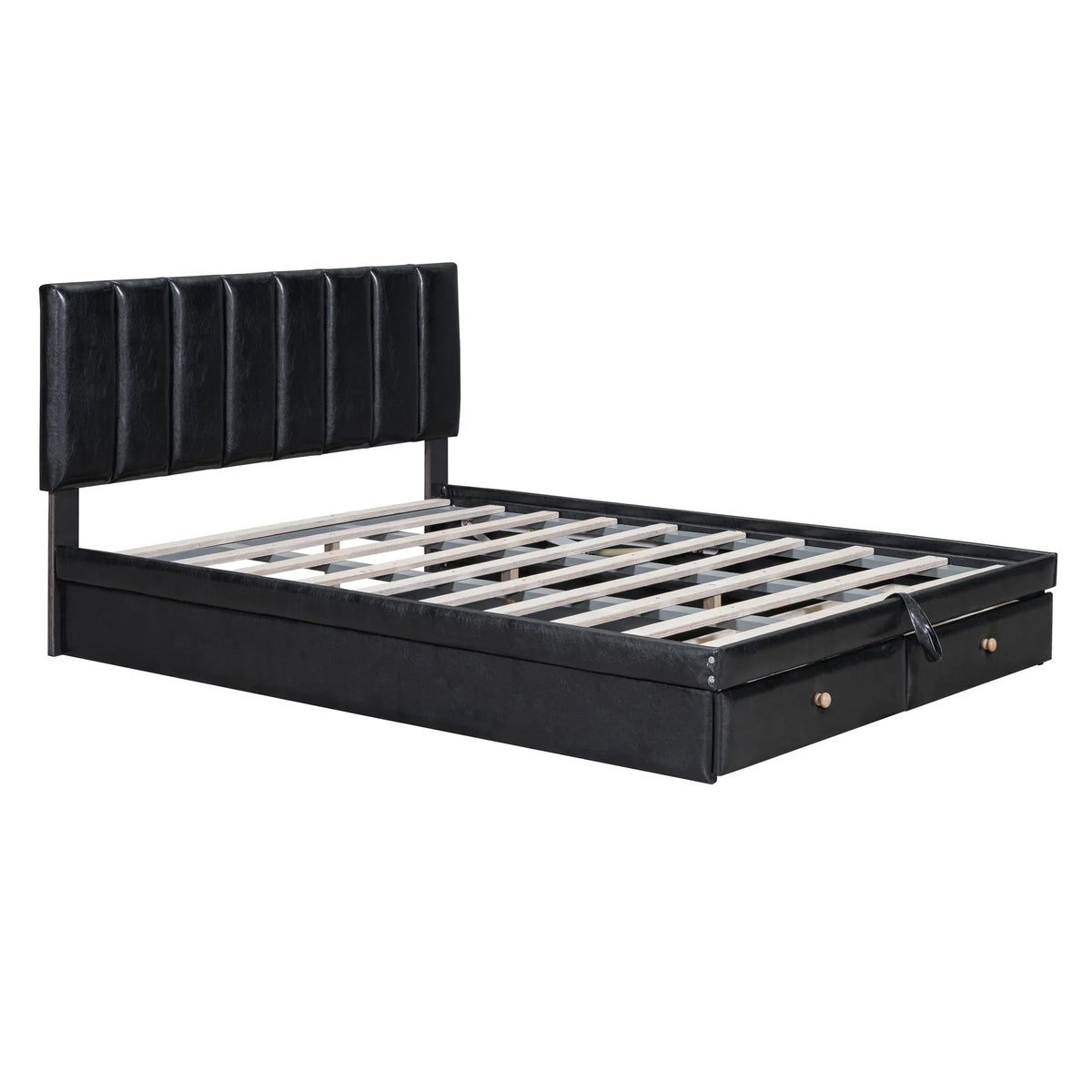 Roomfitters Full Size Upholstered Platform Bed With Hydraulic Storage System, 2 Drawers, Black - 78in L x 60.6in W x 37.8in H