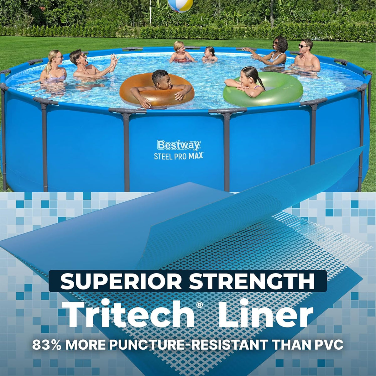 Bestway Steel Pro MAX Round Above Ground Pool, 15 ft x 48 in, Blue - Steel Pro MAX