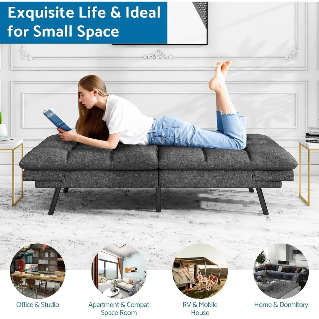 Convertible Futon Sofa Bed With Memory Foam, 71in
