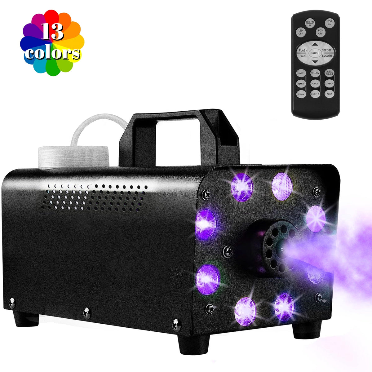 Yexmas 500W Smoke Machine 2000CFM Fog - 13 Colorful LED Lights - Wireless Remote Control - Ideal for Weddings, Halloween, Parties, and Stage Effects