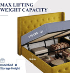 Queen Size Lift-Up Storage Bed With Wingback Headboard, Upholstered Platform Bed Frame With Hidden Storage