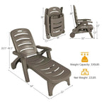 Rolling Folding Plastic Pool Lounge Chair With Armrests, 5 Position - Patio Deck Beach Chair
