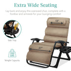 Best Choice Products Oversized Zero Gravity Folding Recliner With Removable Cushion And Side Tray - Fossil Gray