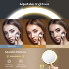8 Inch Round Wall-Mounted Makeup Mirror, Rechargeable, 1X/10X Magnification, 3-Color LED Lights