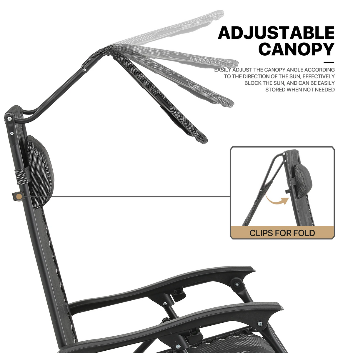 MoNiBloom Zero Gravity Reclining Chairs Set Of 2 With Canopy Shade And Headrest, Black - 330 lbs