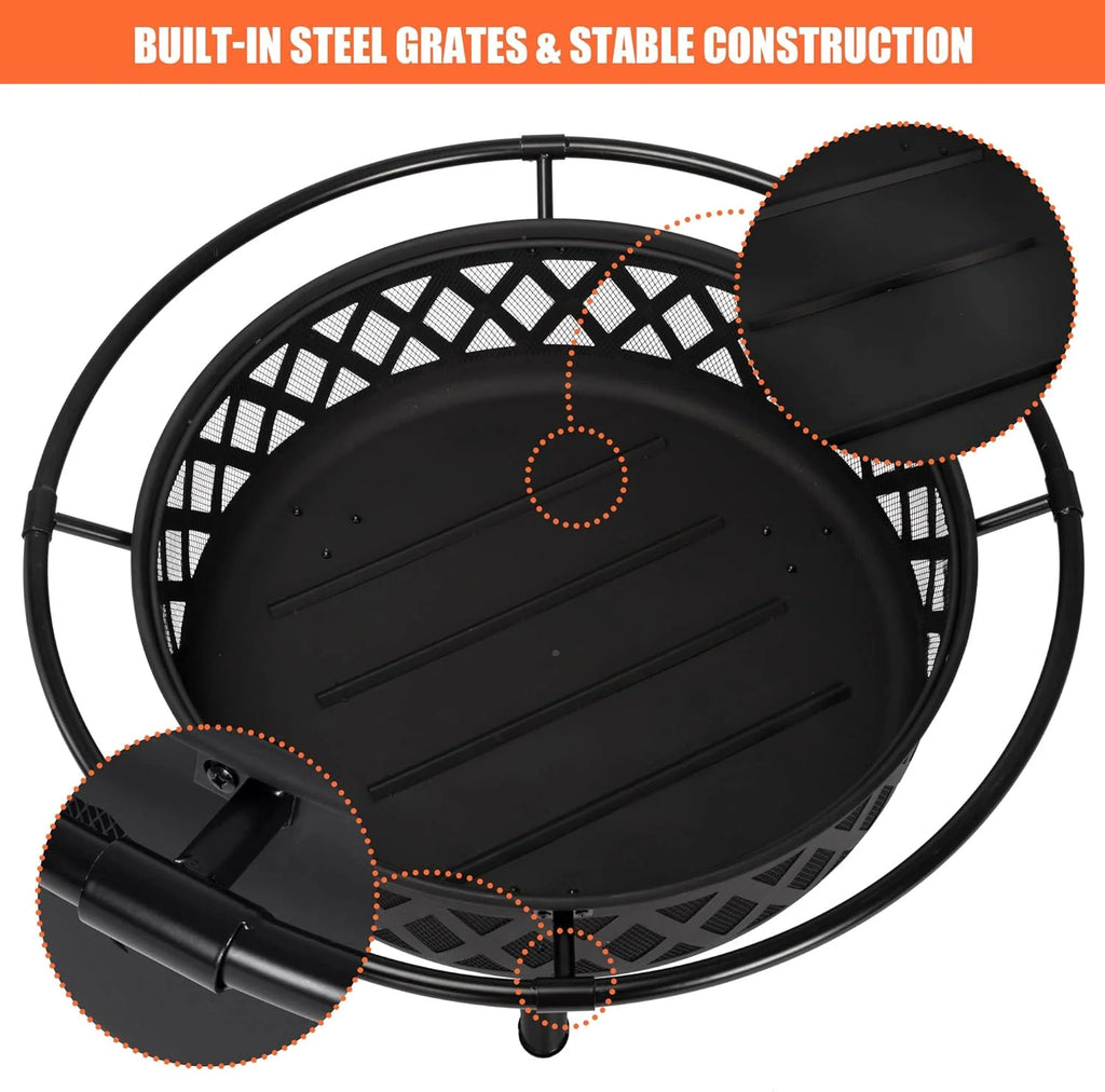 SUNCREAT 42-Inch Wood Burning Patio Fire Pit, Black, 42.1 Inch Diameter x 25.2 Inch High