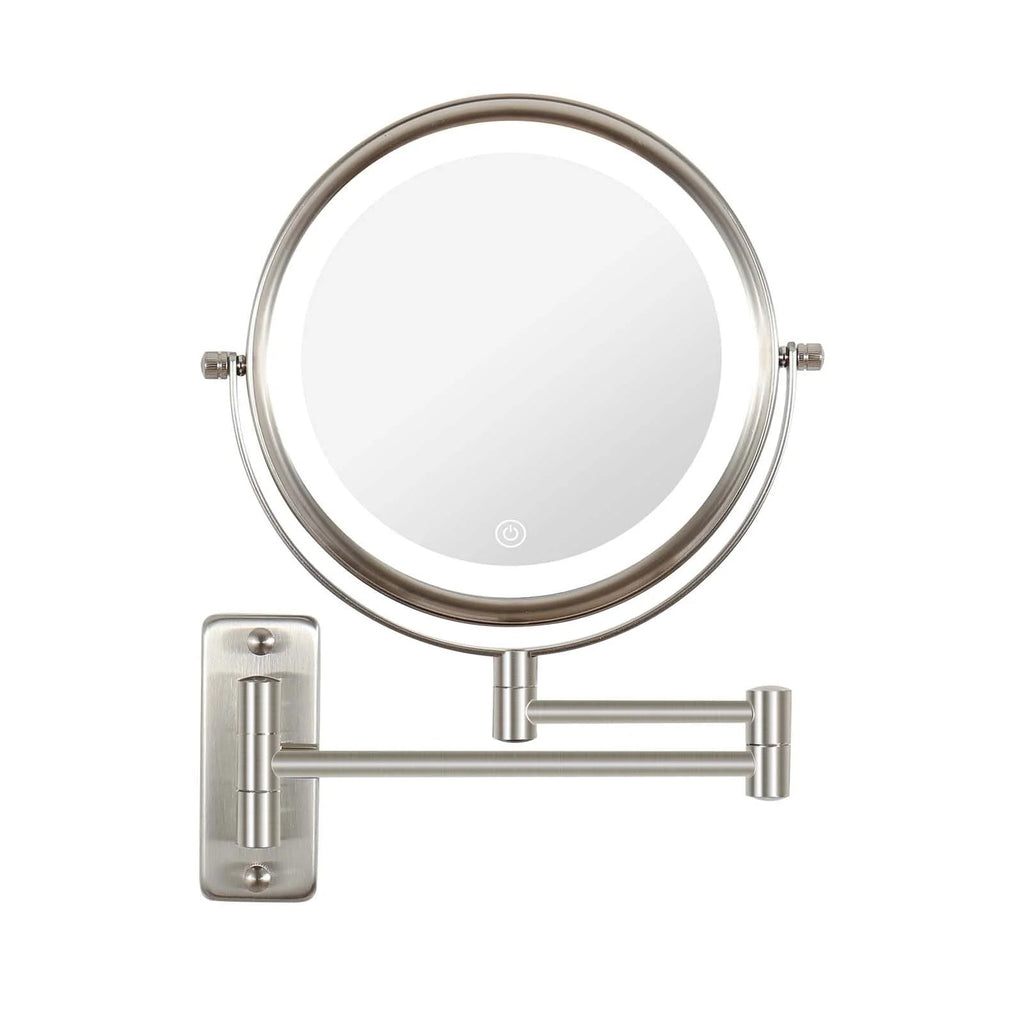 8 Inch Round Wall-Mounted Makeup Mirror, Rechargeable, 1X/10X Magnification, 3-Color LED Lights
