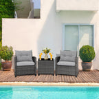 Gymax 3-Piece Patio Rattan Conversation Set With Glass Tabletop And Grey Cushions