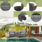 Gymax 3-Piece Patio Rattan Conversation Set With Glass Tabletop And Grey Cushions