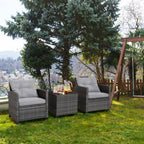 Gymax 3-Piece Patio Rattan Conversation Set With Glass Tabletop And Grey Cushions