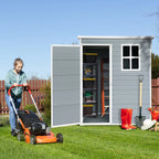 Seizeen Outdoor Resin Storage Shed, 41 Cu. Ft. / 306 Gal, Gray, 3 Doors With Floor