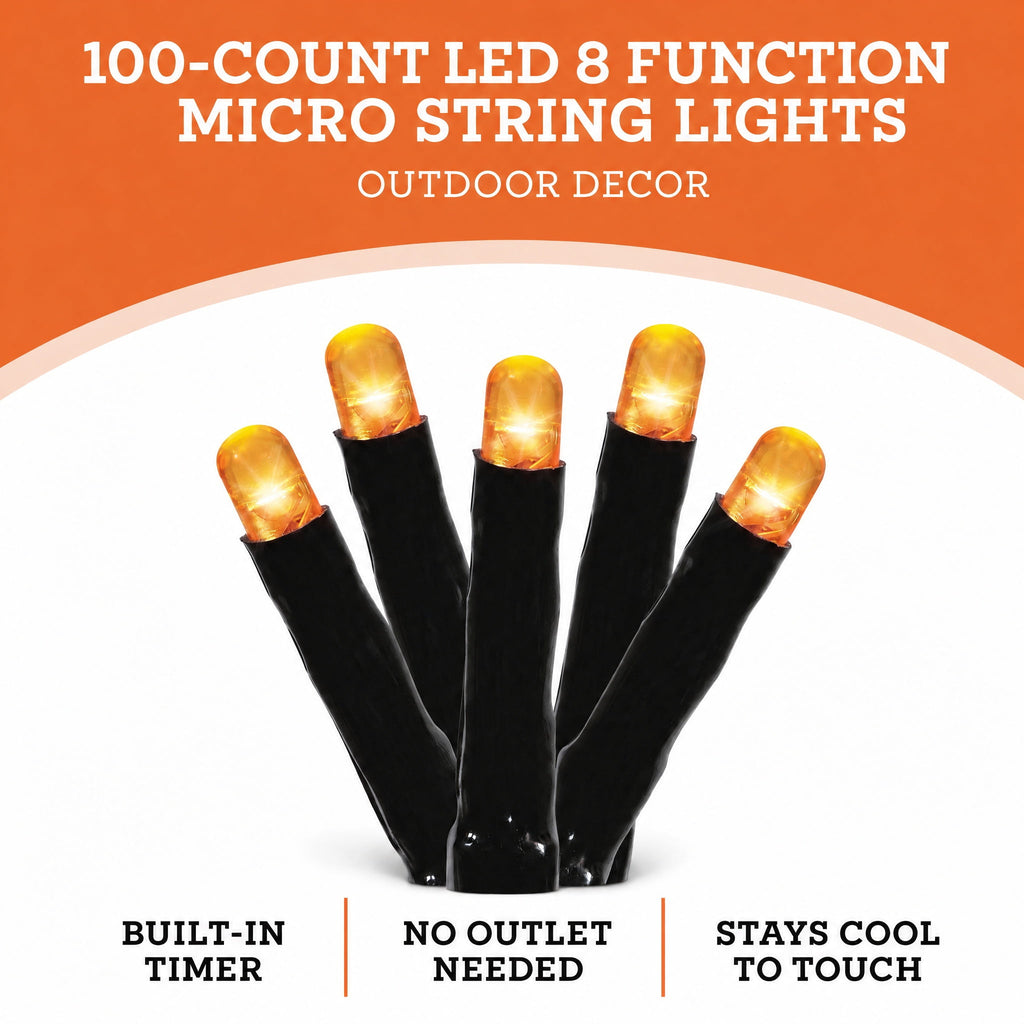 Indoor/Outdoor 100-Count Battery-Operated LED 8-Function Micro String Lights, 33', Halloween by Way To Celebrate