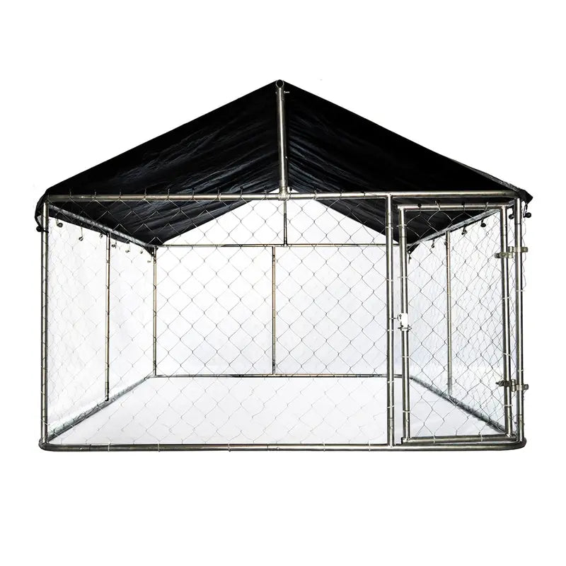 Petony Outdoor Dog Kennel With UV And Water Resistant Roof Cover, Chain-Link Fence And Swing Gate