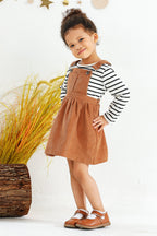 Younger Tree Toddler Baby Girl Fall Dress Outfit Long Sleeve Top Strap Dress Overall with Pocket Clothes Set for 2-3T