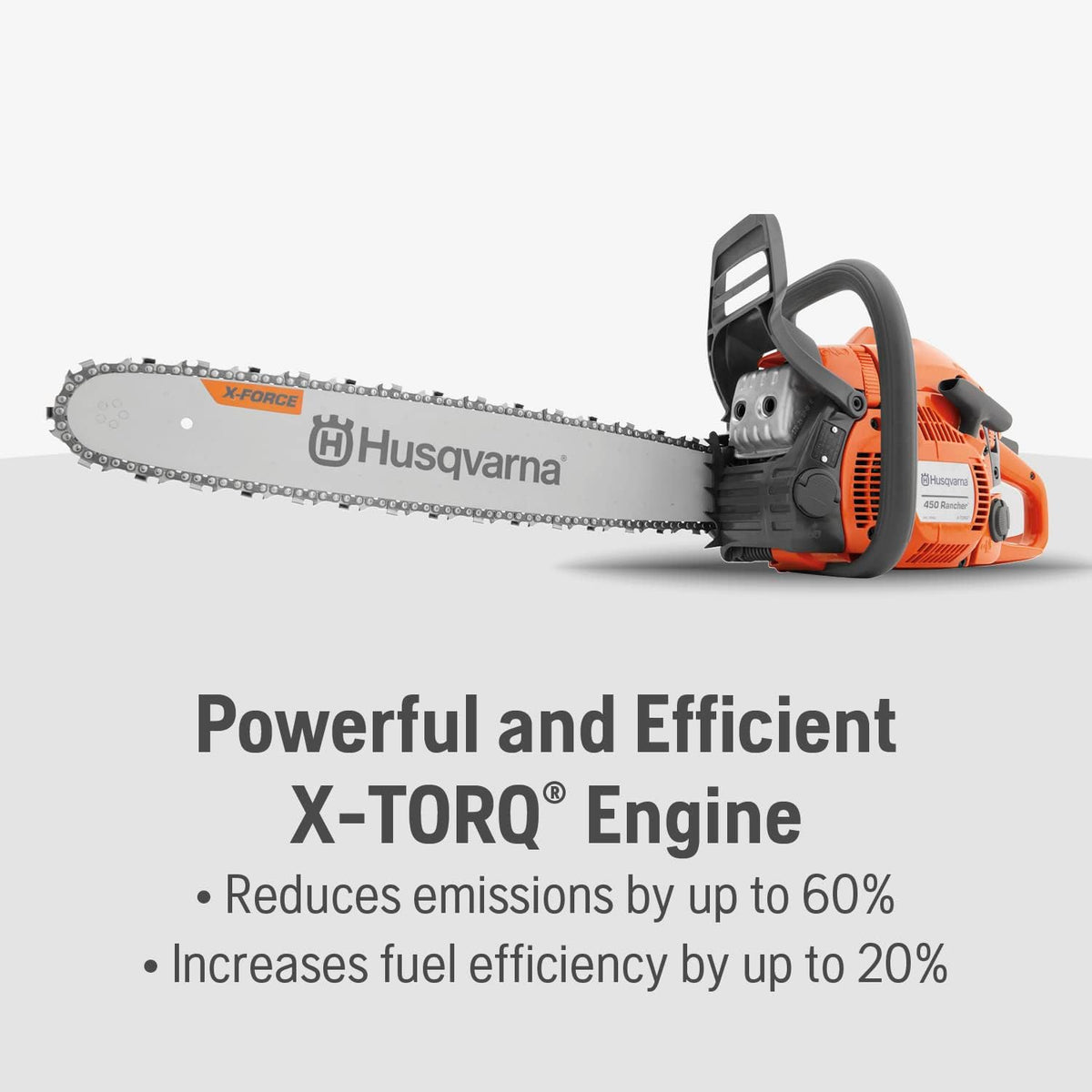 Husqvarna 450 Rancher 20 Inch Gas Chainsaw, 50.2-cc 3.2-HP 2-Cycle X-Torq Engine - 970613120