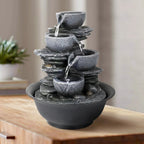 4-Tier Indoor Water Fountain - 7.8 x 7.8 x 10.6 in, Gray Resin