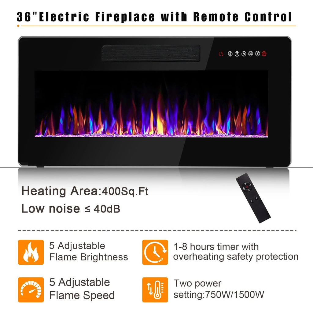 Waleaf TV Stand With 18 in Electric Fireplace And Adjustable Glass Shelves - TVs Up To 65 inch