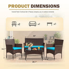 4-Piece Outdoor Patio Furniture Set With Rattan Wicker Chairs, Loveseat And Glass-Top Table