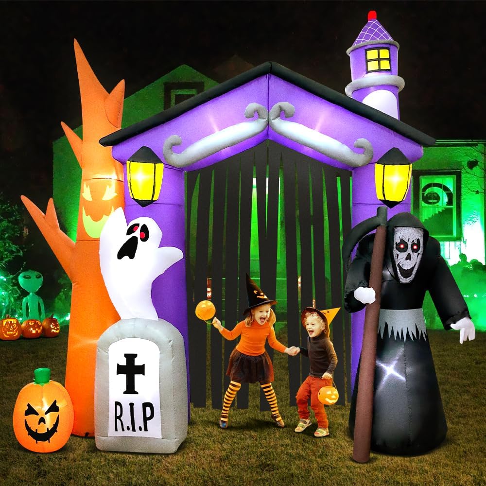 KOOY Halloween Inflatable Haunted House Archway, 9ft, Purple/Black - 3637