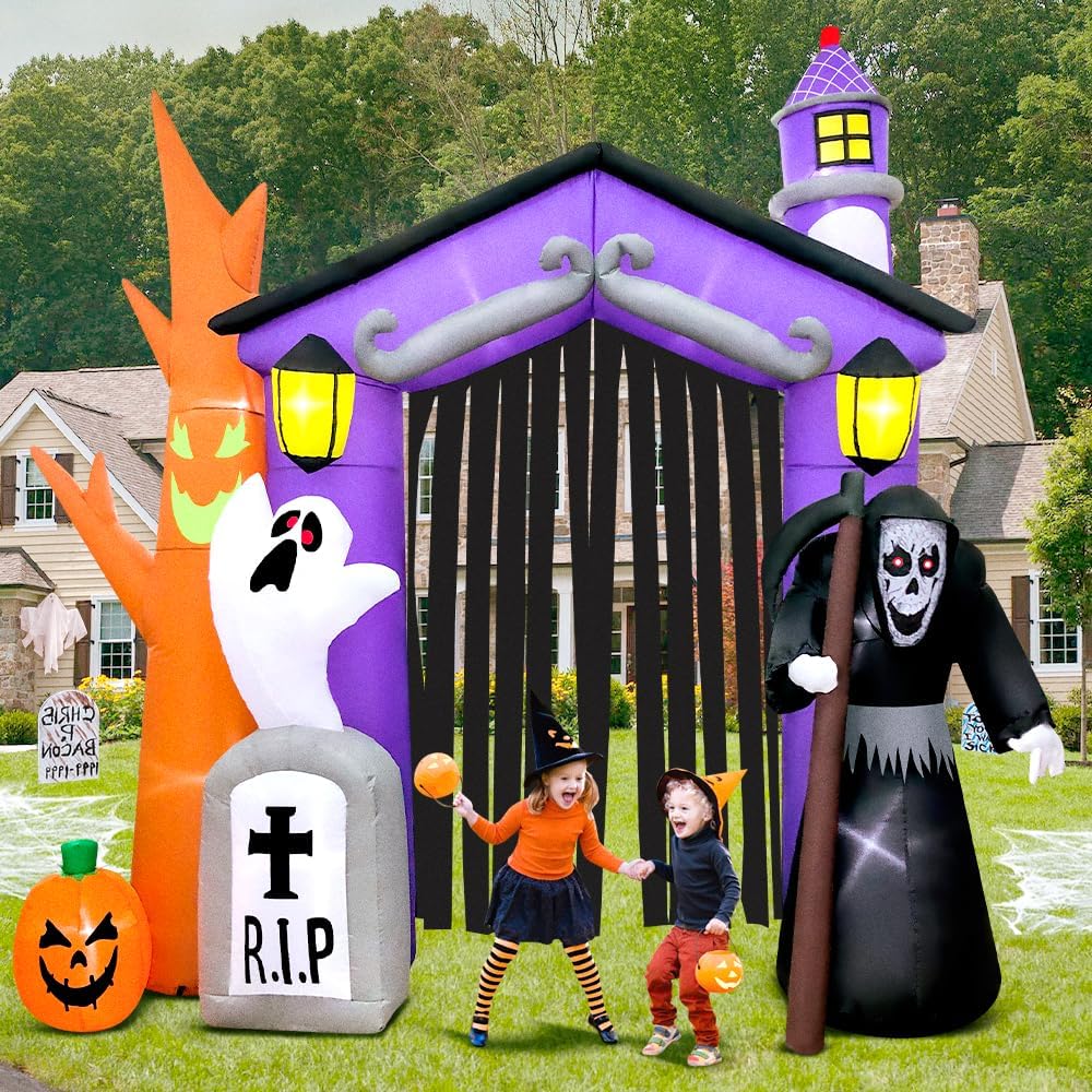 KOOY Halloween Inflatable Haunted House Archway, 9ft, Purple/Black - 3637